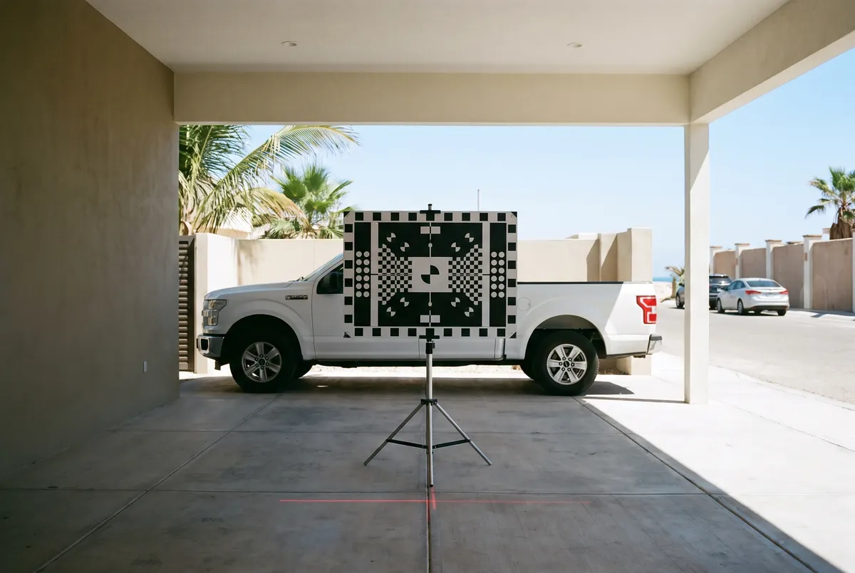 ADAS calibration target set up in a carport in Satellite Beach
